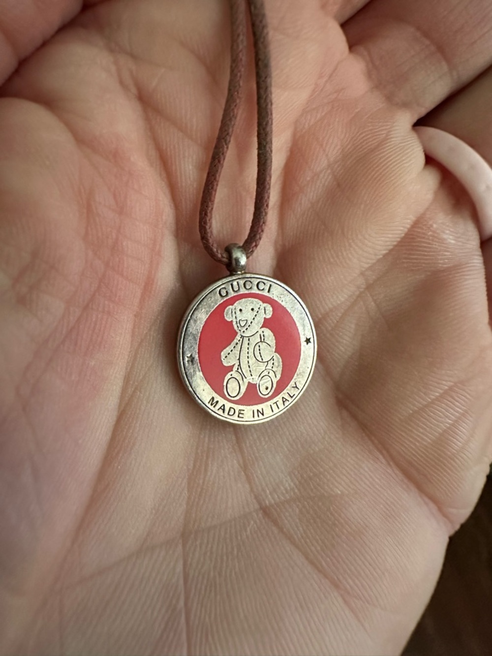 Gucci Silver Teddy Bear Pendant Necklace - Pink